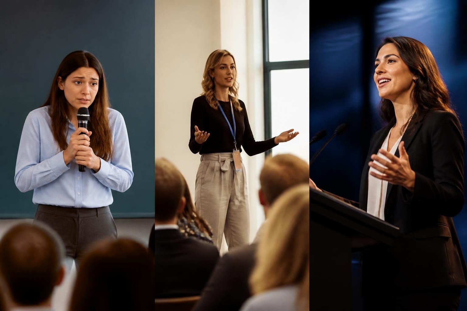 Professional man speaking on stage during a leadership seminar or public speaking event